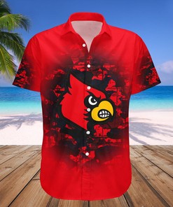 NCAA Louisville Cardinals V5 Custom Text and Number Red and Black Hawaiian Shirt