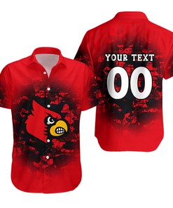 NCAA Louisville Cardinals V5 Custom Text and Number Red and Black Hawaiian Shirt