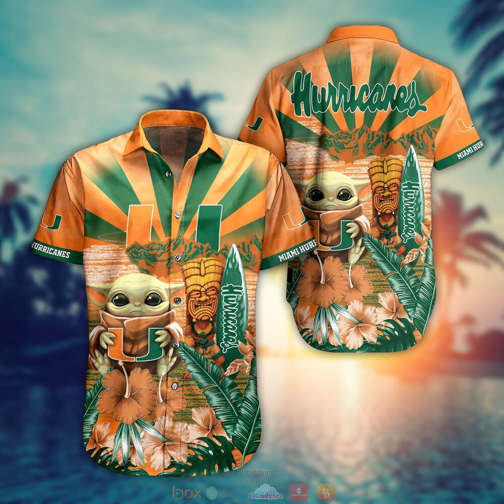 NCAA Miami Hurricanes Baby Yoda Hawaiian Shirt - A Fun Addition to Your Closet.