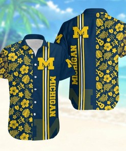 NCAA Michigan Wolverines Maize Flowers Blue Hawaiian Shirt - Stand Out in Style.