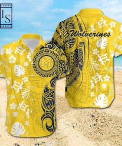 NCAA Michigan Wolverines Samoan Print Hawaiian Shirt - Perfect for Game Days.