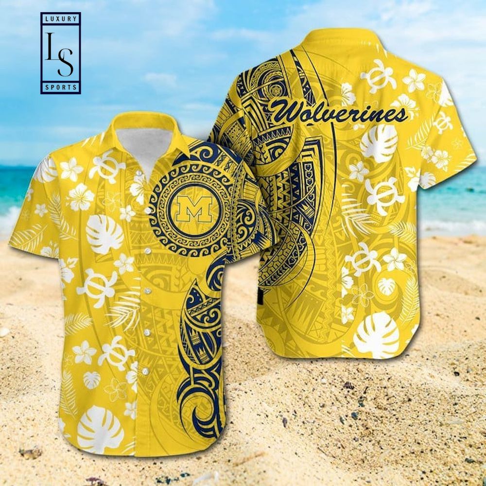 NCAA Michigan Wolverines Samoan Print Hawaiian Shirt - Perfect for Game Days.