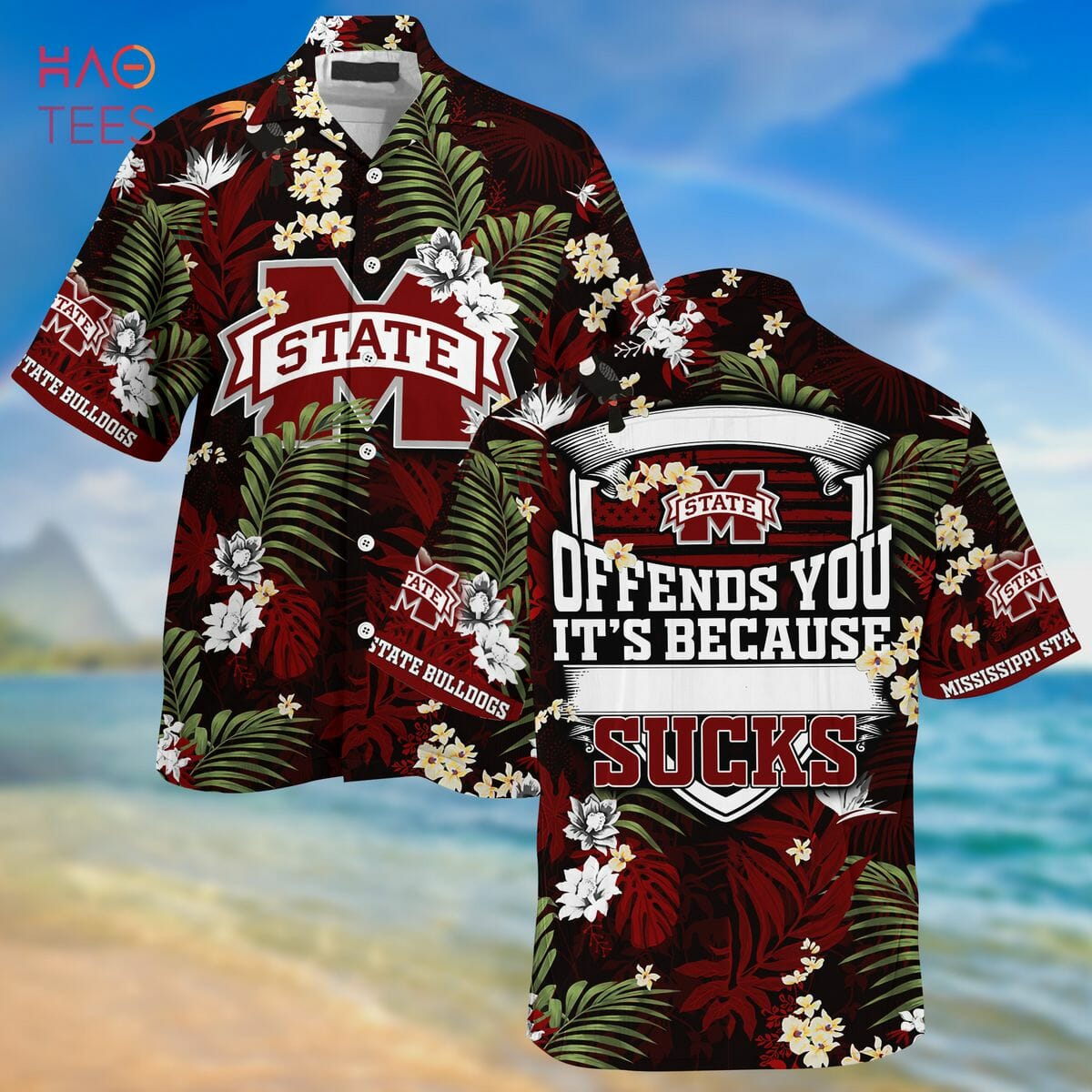 NCAA Mississippi State Bulldogs Maroon Green Hawaiian Shirt - Vibrant Colorful Hawaiian Shirt for Bulldogs Fans