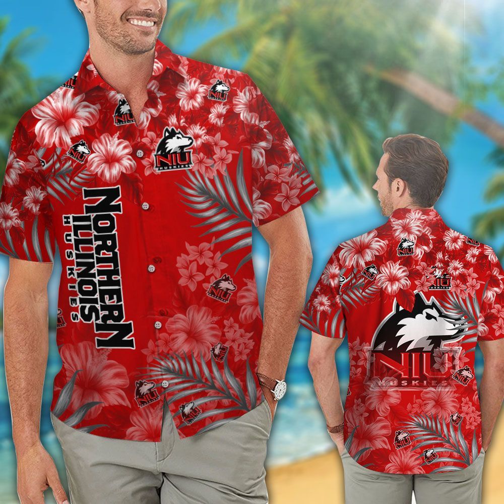 NCAA Northern Illinois Huskies Flowers Red Hawaiian Shirt - Perfect for Supporting Your Team