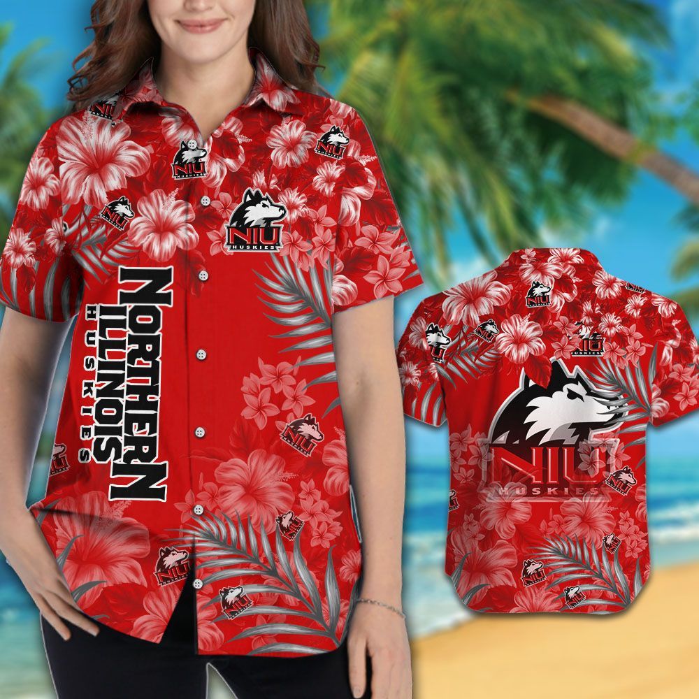 NCAA Northern Illinois Huskies Flowers Red Hawaiian Shirt - Perfect for Supporting Your Team