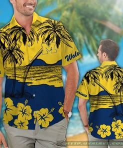 NEW Michigan Wolverines Hibiscus Hawaiian Shirt with Beach Short