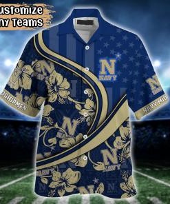 Navy Midshipmen NCAA US Flag Flower Hawaii Shirt For Fans