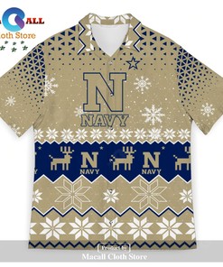 Navy Midshipmen Ugly Christmas Hawaiian Shirt with American Football and Sports Theme