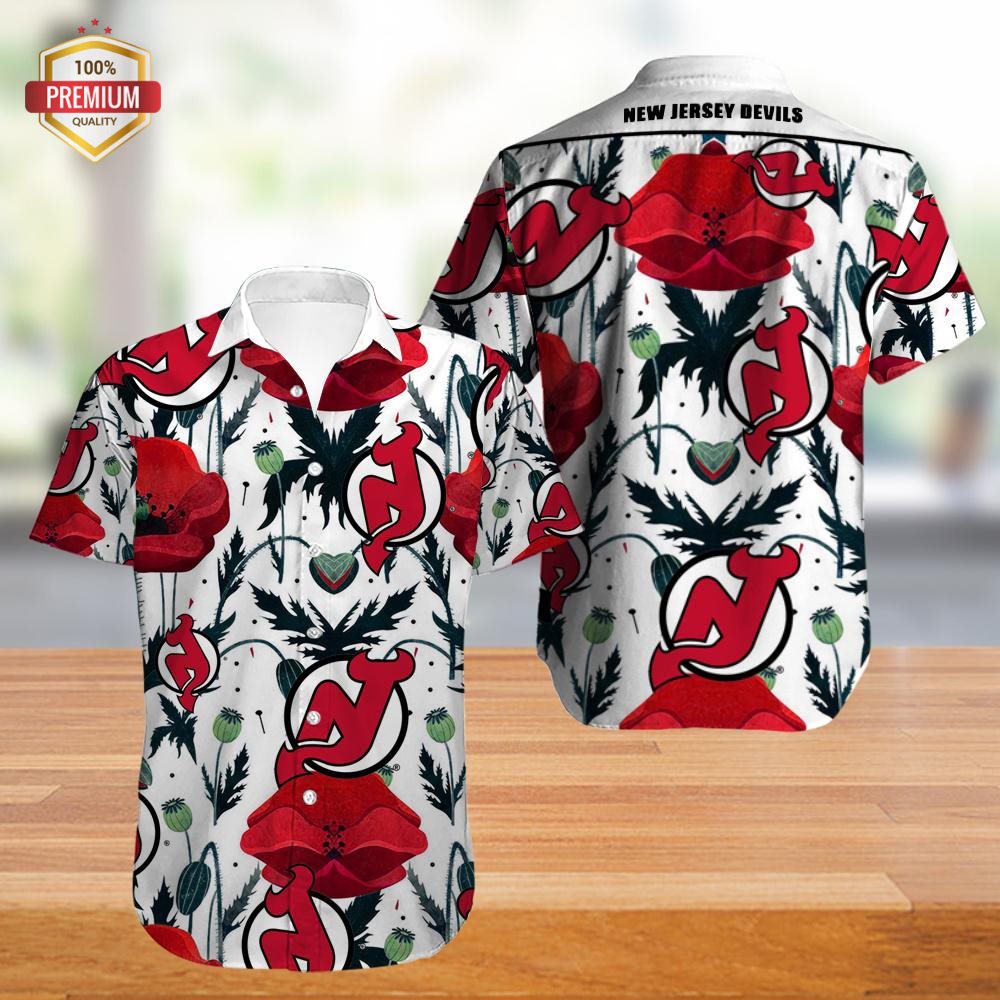 New Jersey Devils Aloha Shirt with Floral Pattern, Ideal for the Beach