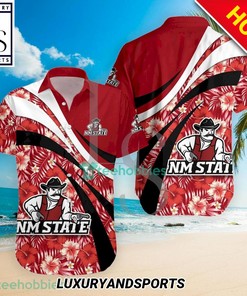 New Mexico State Aggies Hibiscus Hawaiian Shirt - Perfect for Tropical Vacations.
