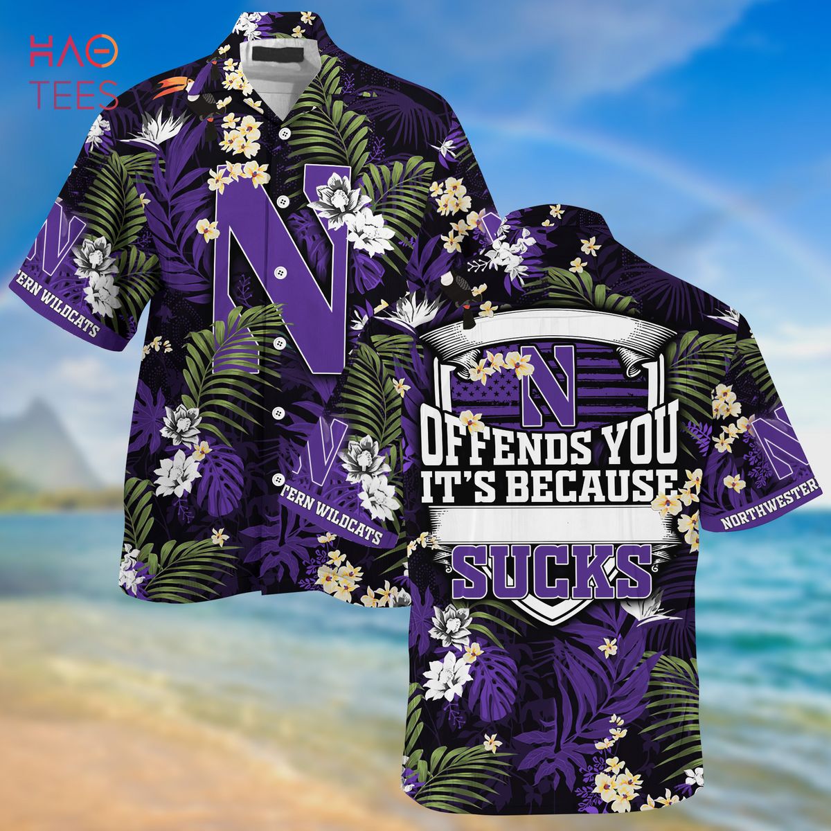 Northwestern Wildcats Hawaiian Shirt And Shorts For Summer, Tropical Patterns For Fans