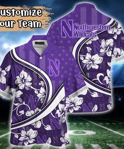 Northwestern Wildcats NCAA US Flag Flower Hawaii Shirt For Fans