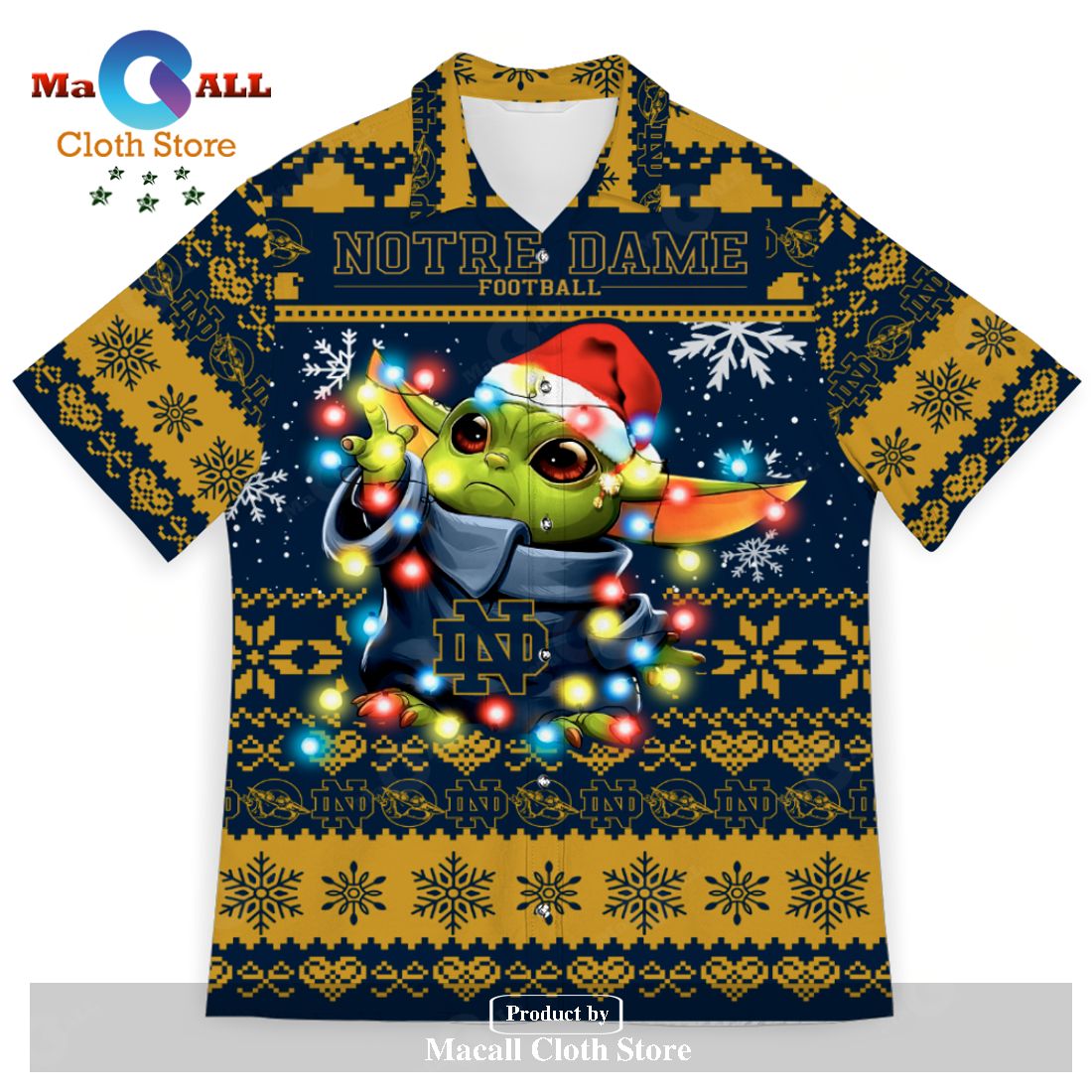 Notre Dame Fighting Irish Baby Yoda Star Wars Sports Football Ugly Christmas Sweater Unisex Hawaiian Shirt