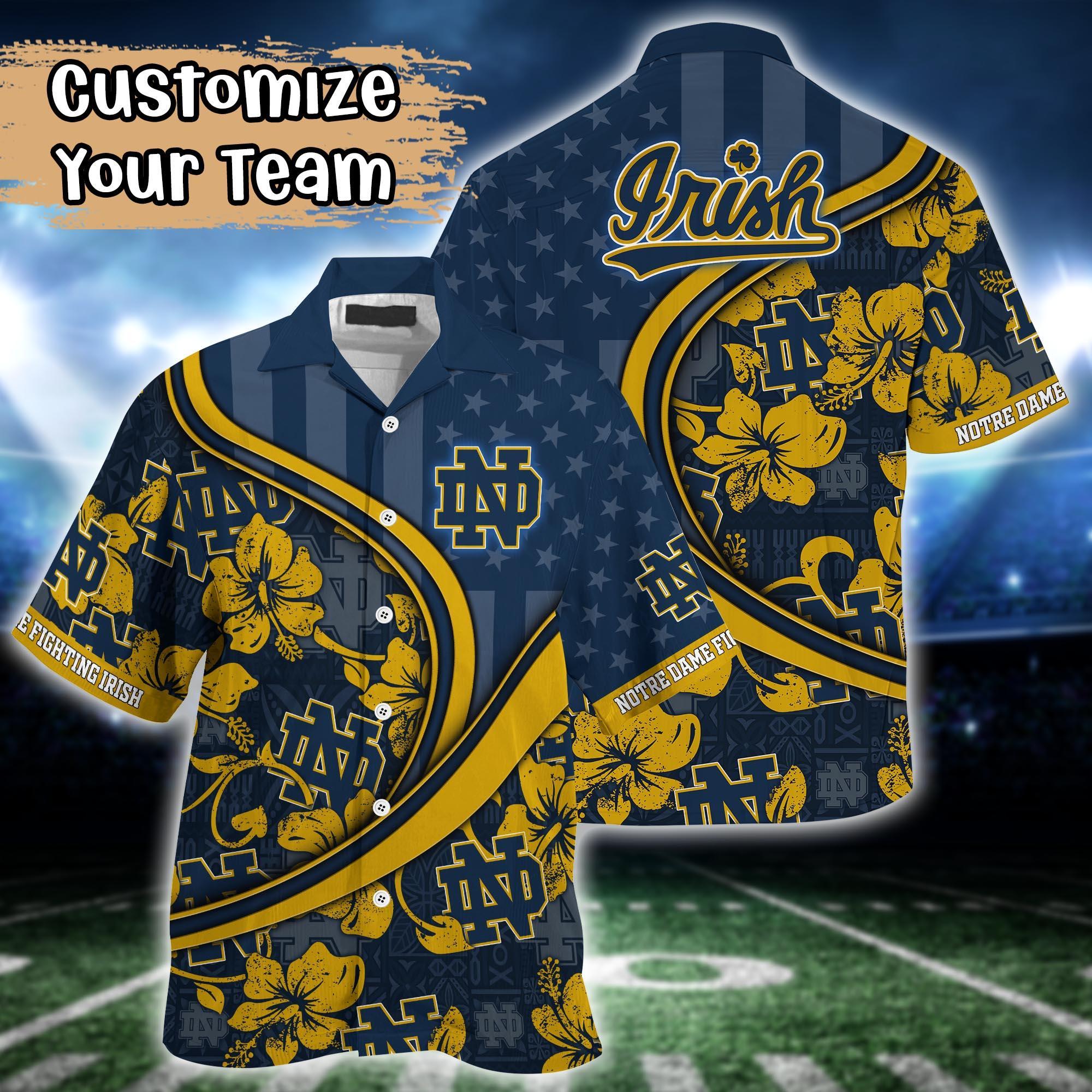 Notre Dame Fighting Irish NCAA US Flag Flower Hawaii Shirt For Fans