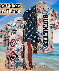 Ohio State Buckeyes Hibiscus Tropical 4th of July Hawaiian Shirt - Perfect for Your Summer Celebrations