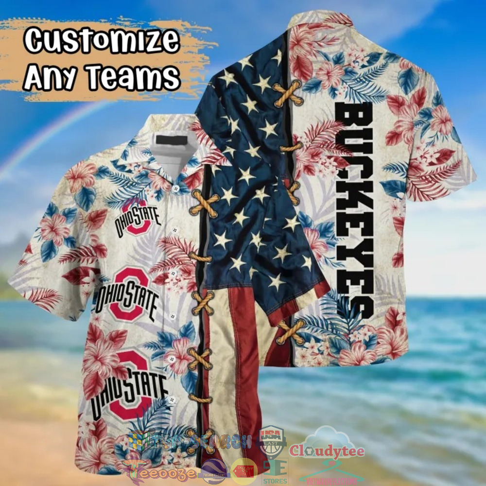 Ohio State Buckeyes Hibiscus Tropical 4th of July Hawaiian Shirt - Perfect for Your Summer Celebrations