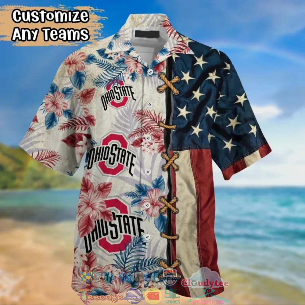 Ohio State Buckeyes Hibiscus Tropical 4th of July Hawaiian Shirt - Perfect for Your Summer Celebrations