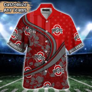 Ohio State Buckeyes NCAA US Flag Flower Hawaii Shirt For Fans