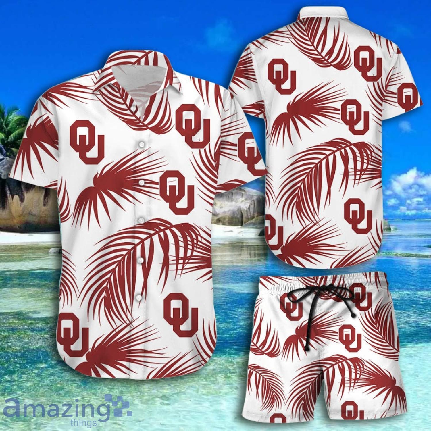 Oklahoma Sooners Palm Leaves Short Sleeve Hawaiian Shirt and Shorts - Perfect for Summer
