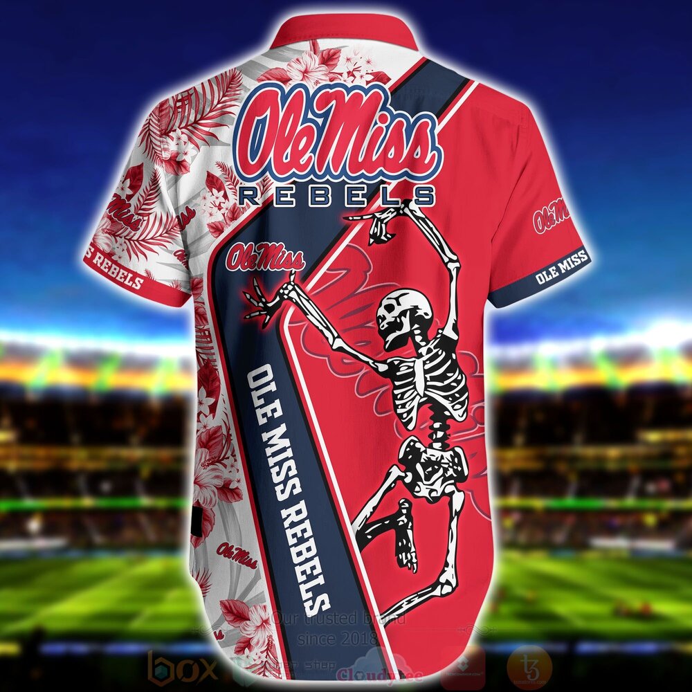 Ole Miss Rebels Genuine NCAA Hawaii Shirt with Red Skeleton.
