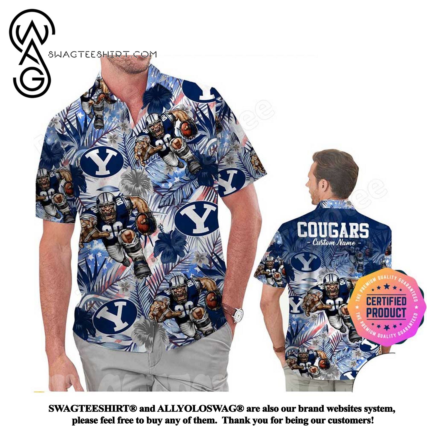 Patriotic BYU Cougars America Flag Tropical Hawaiian Shirt