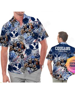 Patriotic BYU Cougars Tropical Floral Hawaiian Shirt and Shorts for Fans