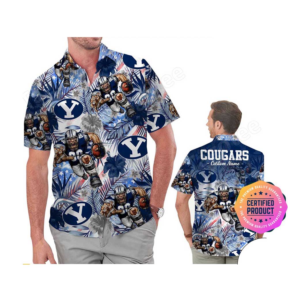 Patriotic BYU Cougars Tropical Floral Hawaiian Shirt and Shorts for Fans