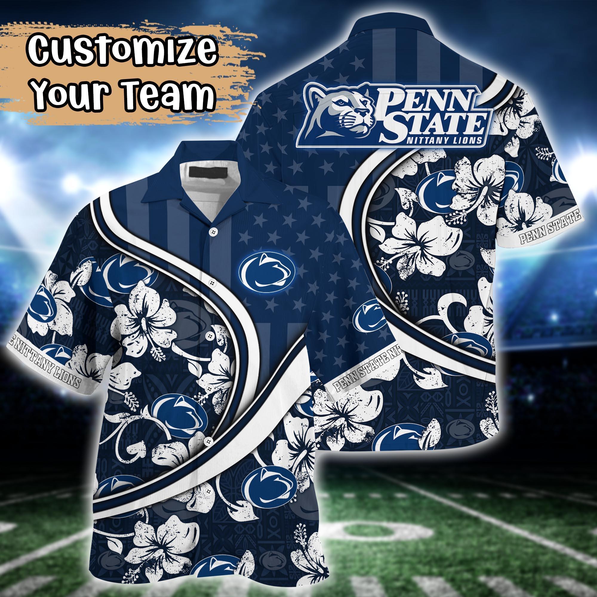 Penn State Nittany Lions NCAA US Flag Flower Hawaii Shirt For Fans