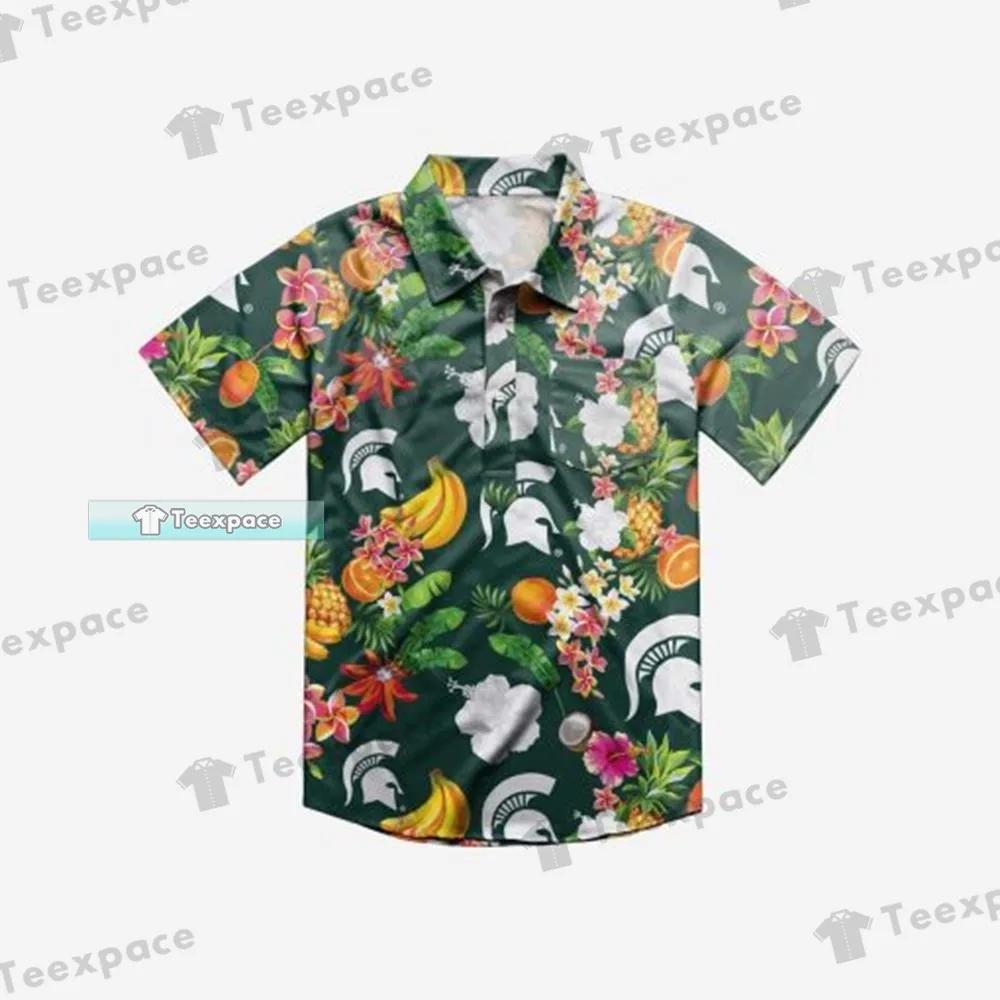 Perfect for Fans! Michigan State Spartans Tropical Fruit Pattern Hawaiian Shirt