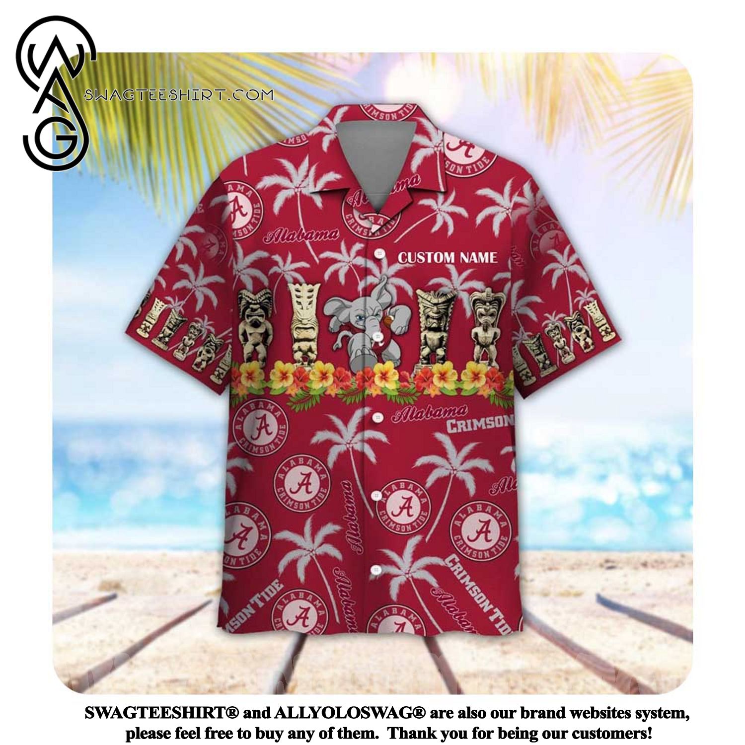 Personalized Alabama Crimson Tide Parrot Floral Tropical Summer Hawaiian Shirt