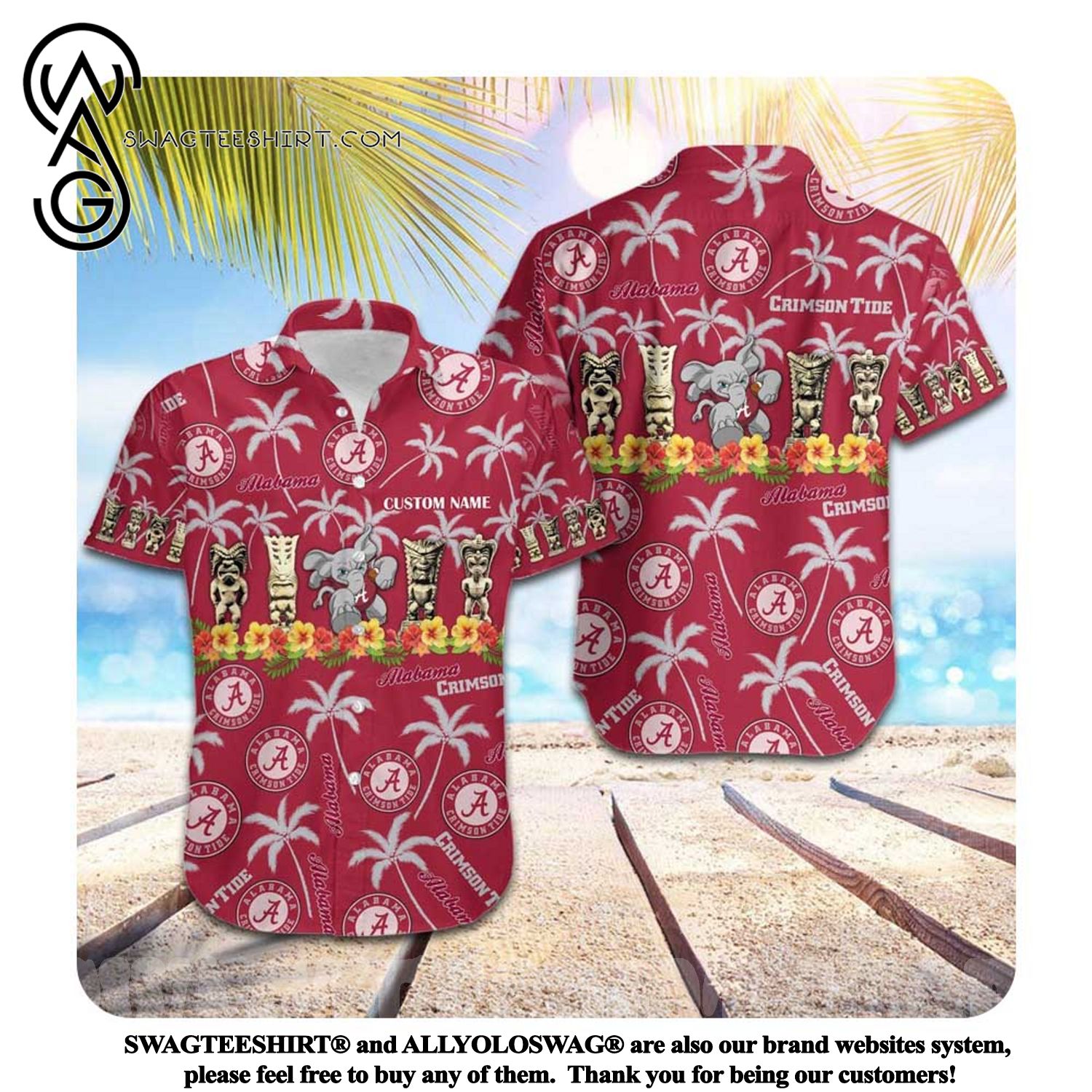 Personalized Alabama Crimson Tide Parrot Floral Tropical Summer Hawaiian Shirt