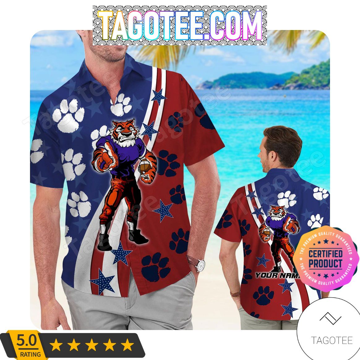 Personalized Clemson Tigers American Flag Aloha Hawaiian Shirt and Beach Shorts - Trending Gift
