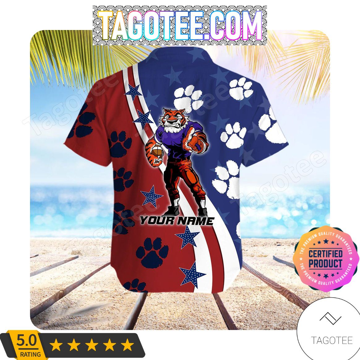 Personalized Clemson Tigers American Flag Aloha Hawaiian Shirt and Beach Shorts - Trending Gift