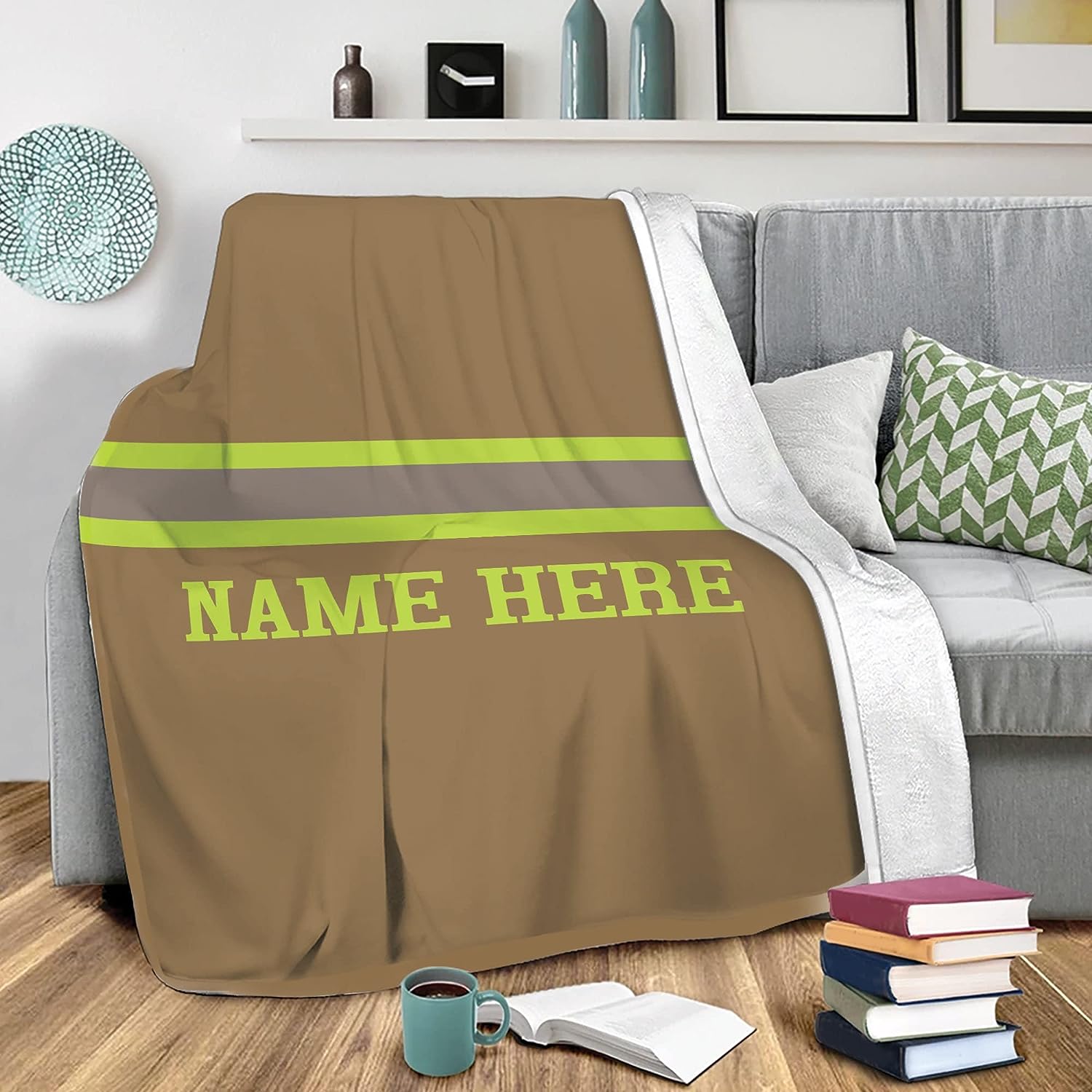 Personalized Firefighter Blanket, Custom Fireman Sherpa Fleece Throw Blankets
