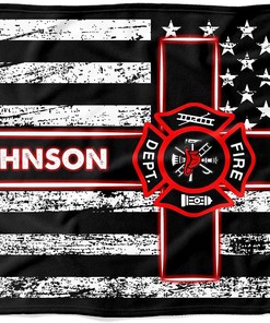 Personalized Firefighter Fleece Blanket - Redline Firefighter Department Gifts