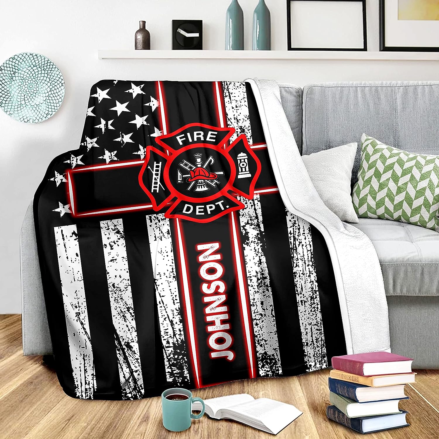 Personalized Firefighter Fleece Blanket - Redline Firefighter Department Gifts