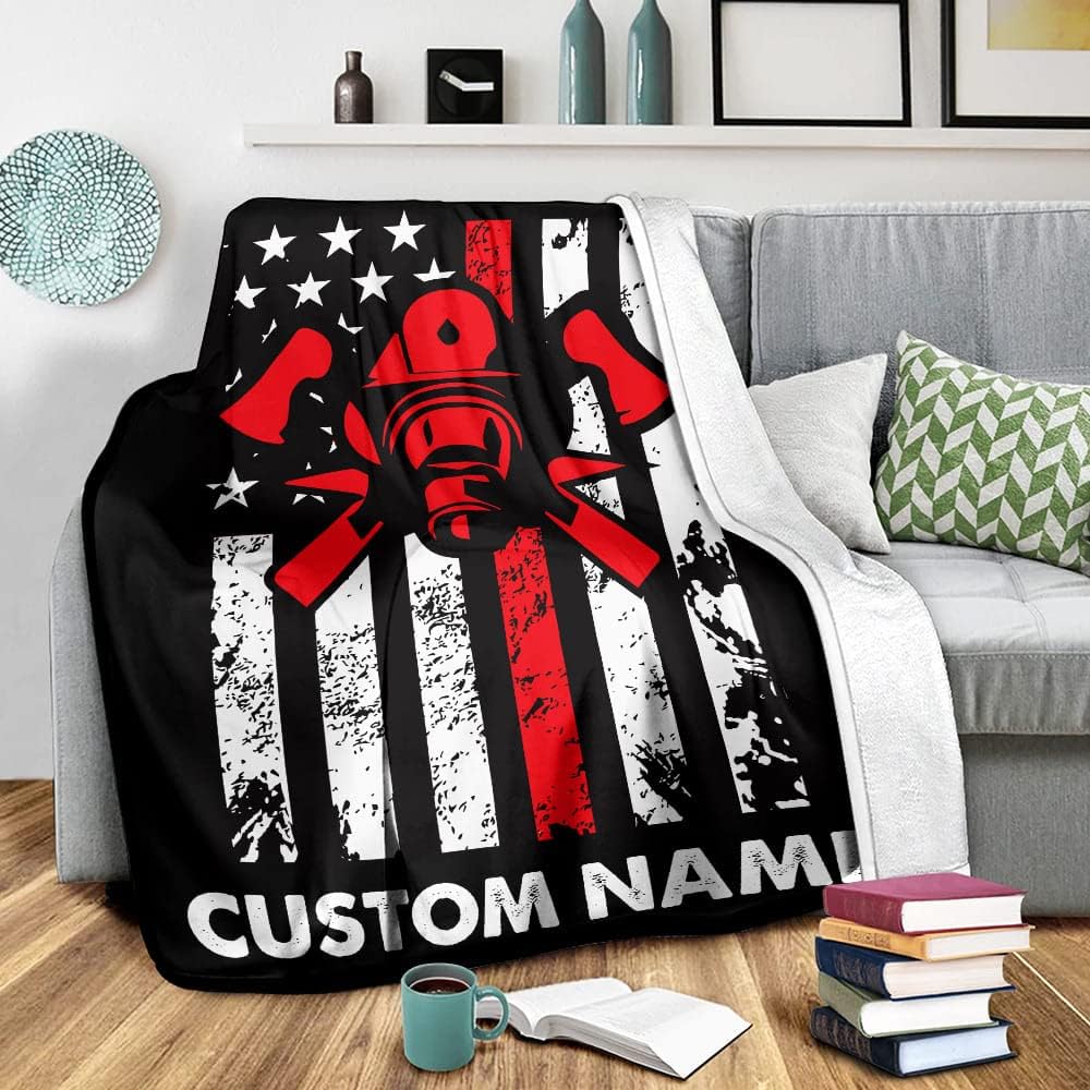 Personalized Firefighter Fleece Blanket - Redline Firefighter Department best gifts
