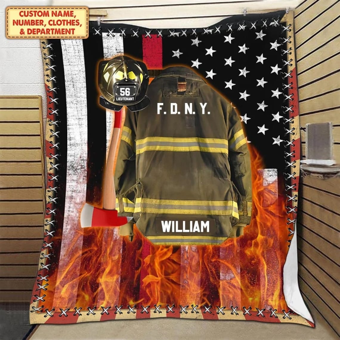 Personalized Firefighter Gift for Him - Blanket for Dad, Son, Brother, Husband, Nephew - Congratulations Gift