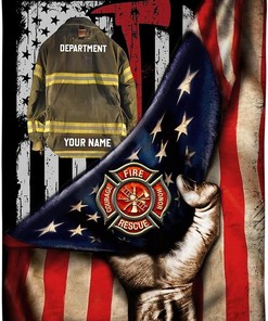 Personalized Firefighter USA Blanket, American Flag Gift for Fireman