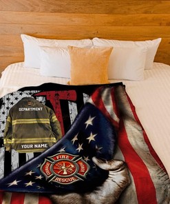 Personalized Firefighter USA Blanket, American Flag Gift for Fireman