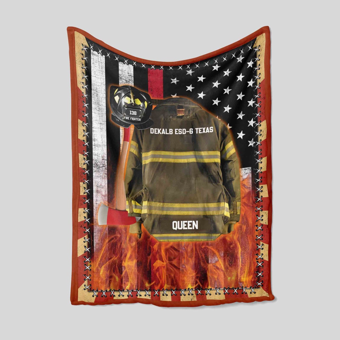 Personalized Firefighter USA Blanket, American Flag Gift for Fireman gifts