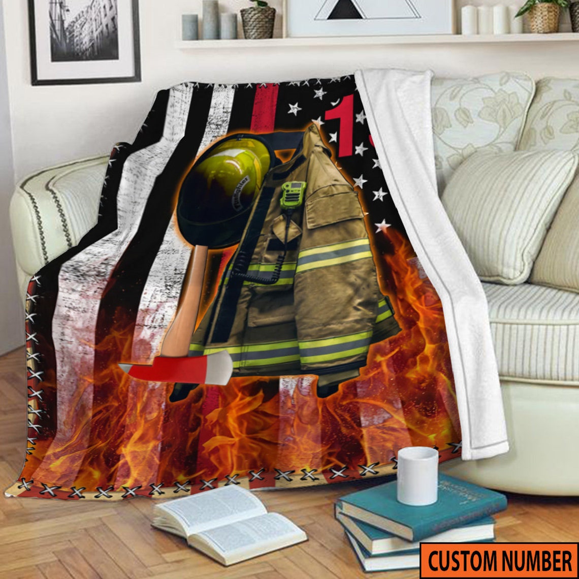 Personalized Fireman's Armor Blanket - Custom Name and Number - Perfect Father's Day Gift for Firefighters