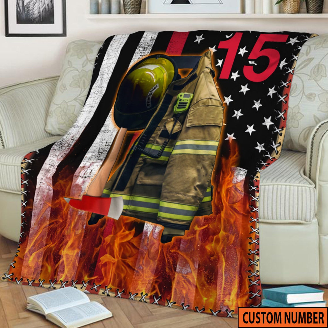 Personalized Fireman's Armor Blanket - Custom Name and Number - Perfect Father's Day Gift for Firefighters