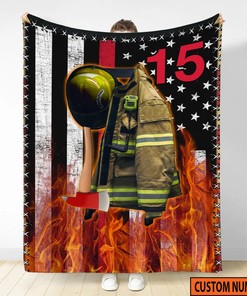 Personalized Fireman's Armor Blanket - Custom Name and Number - Perfect Father's Day Gift for Firefighters