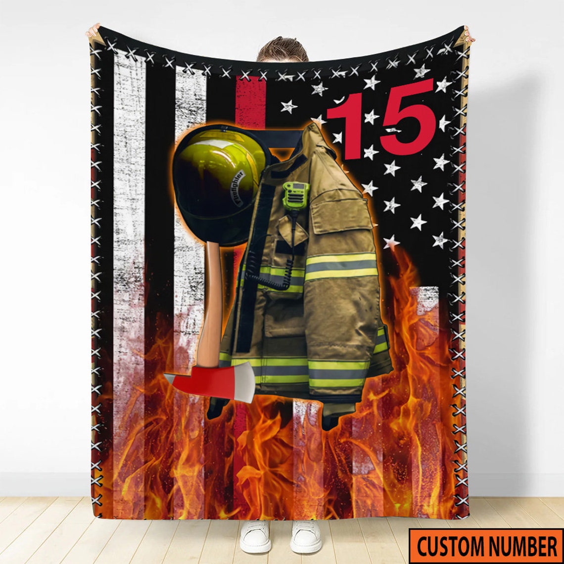 Personalized Fireman's Armor Blanket - Custom Name and Number - Perfect Father's Day Gift for Firefighters