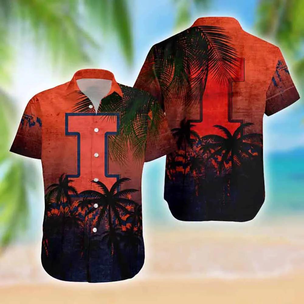 Personalized NCAA Illinois Fighting Illini Coconut Tree Hawaiian Shirt