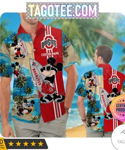 Personalized Ohio State Buckeyes Mickey Aloha Hawaiian Shirt with Beach Shorts