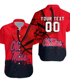 Personalized Ole Miss Rebels Red Blue Grunge Hawaiian Shirt for Fans