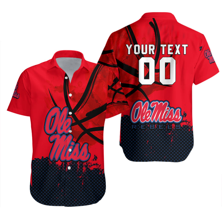 Personalized Ole Miss Rebels Red Blue Grunge Hawaiian Shirt for Fans