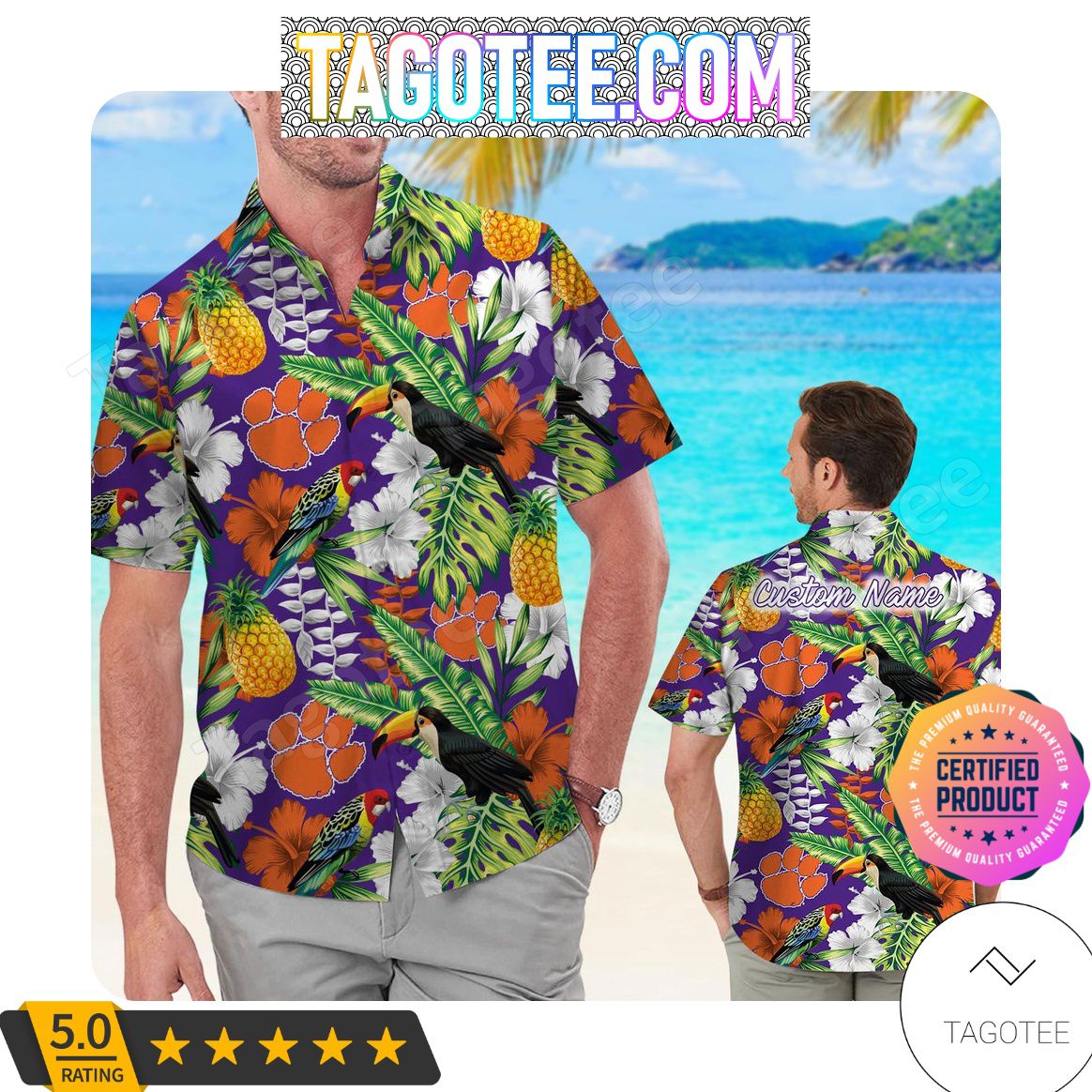 Personalized Parrot Floral Clemson Tigers Hawaiian Shirt and Shorts
